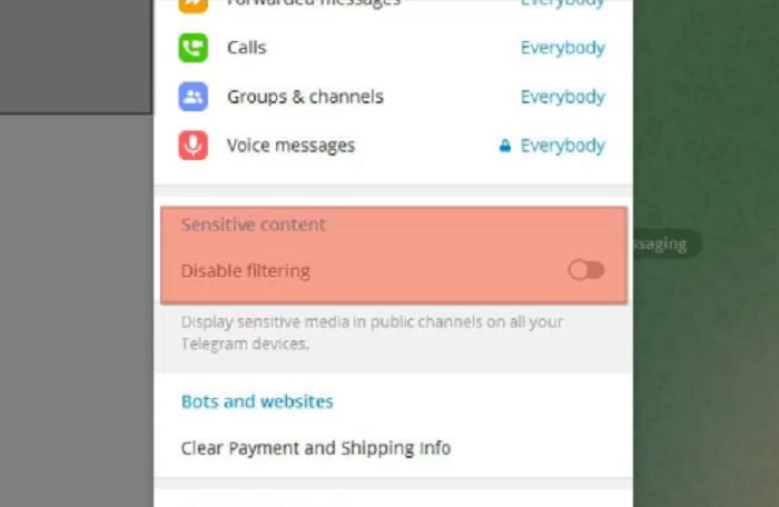 Cách xem nội dung nhạy cảm trên Telegram